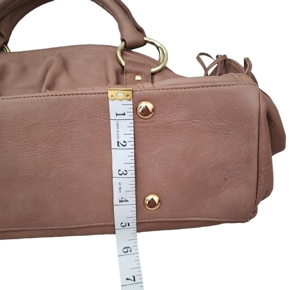 Bulga Beige Leather Large Boho Handbag Fringed Pleated Studded Details - Picture 12 of 12